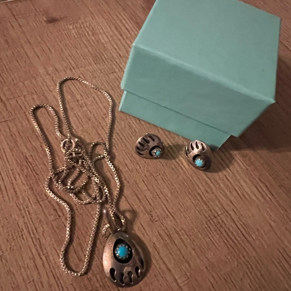 Authentic .925 Silver & Turquoise Necklace & Earring Matching Set